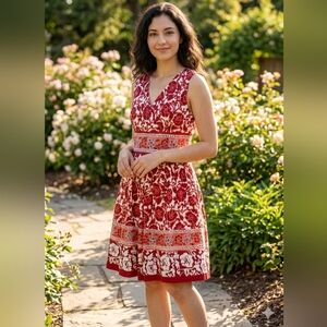 Chadwicks Red and White Floral Midi Dress